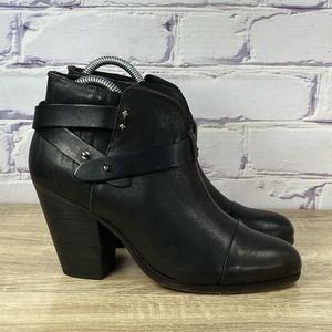 Rag & Bone Harrow Black Leather Ankle Boots Women's EU 39.5 US 9.5 Strappy Heel